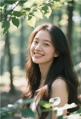 清纯森系亚洲美女树林写真图片